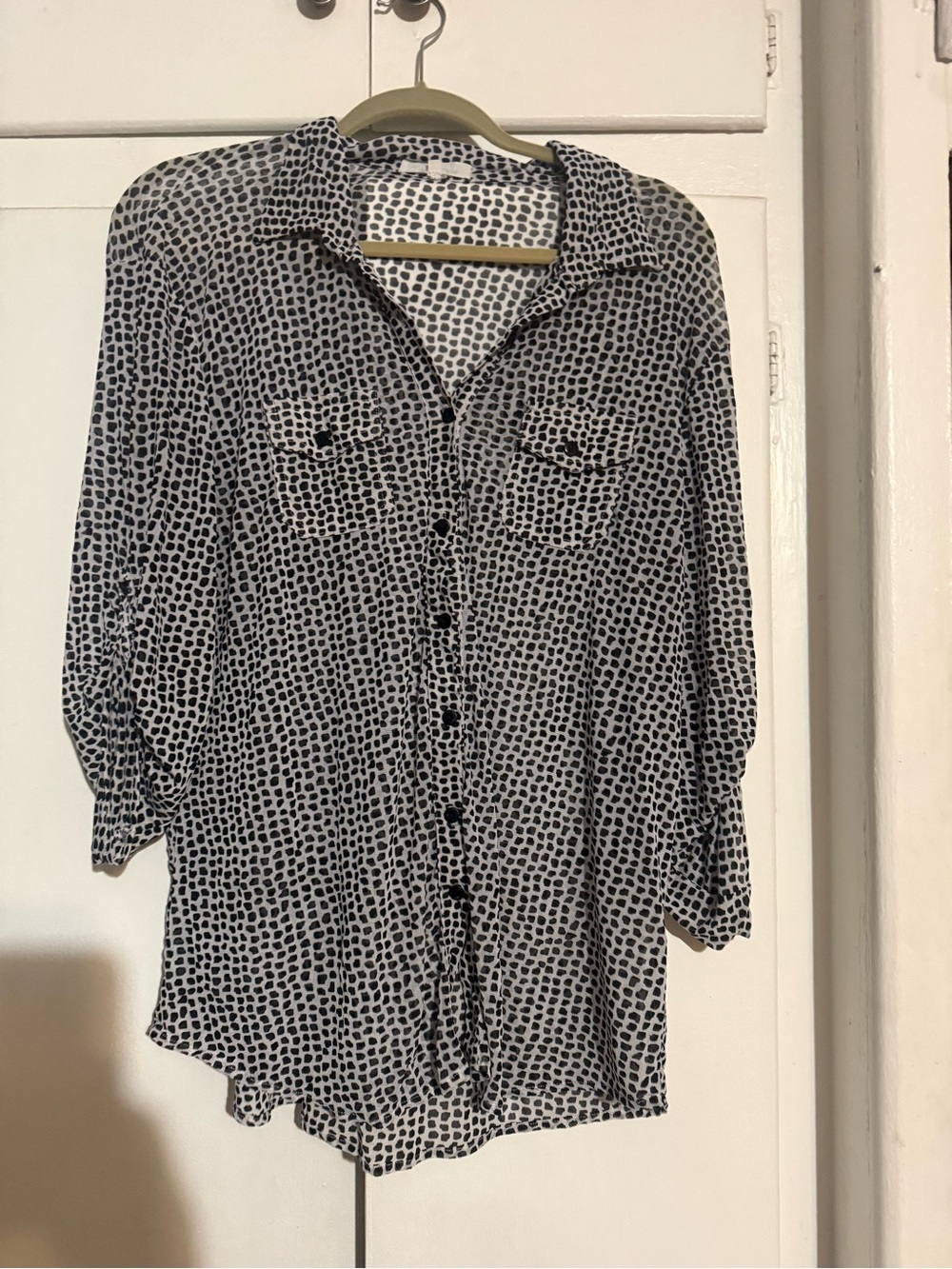 Black and White Printed Button-Up Blouse